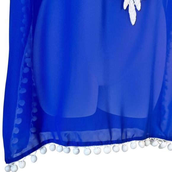 Chiffon Crochet Swimsuit Pullover Cover Up Womens S-M Blue White Beachy Vacation - Picture 7 of 15